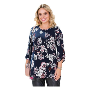 Women Long Sleeve Shirt Tunic Tops Flower Print Blouse Shirts Blue Pink Size XL